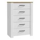 Furniture To Go Bohol 5 Drawer Narrow Chest In Riviera Oak/White
