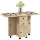 HOMCOM Folding Dining Table, Drop Leaf Table With Drawers Natural Wood