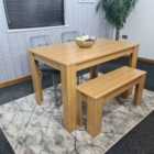 Kosy Koala Dining Table And 2 Chairs With Bench Oak Effect Wood 2 Grey Velvet Chairs
