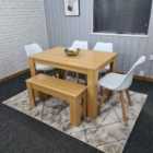 Kosy Koala Dining Table And 4 Chairs With Bench Oak Effect Wood 4 White Plastic Leather Chairs Dining