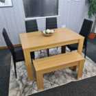 Kosy Koala Dining Table And 4 Chairs With Bench Oak Effect Wood 4 Black Leather Chairs