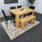 Kosy Koala Dining Table And 4 Chairs With Bench Oak Effect Wood 4 Black Velvet Chairs