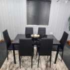 Dining Table and 6 Chairs Black Marble Effect Glass 6 Faux Leather Black Chairs Dining Room Furniture