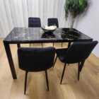 Kosy Koala Dining Table And 4 Velvet Black Chairs Black Marble Effect Glass