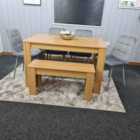 Kosy Koala Dining Table And 4 Chairs With Bench Oak Effect Wood 4 Grey Velvet Chairs