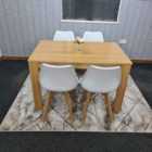 Dining Table Set Oak Effect Table With 4 White Plastic Chairs Dining Room Furniture