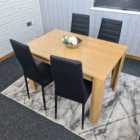 Modern Oak Effect Dining Table Set With 4 Black Faux Leather Chairs Dining Room Furniture