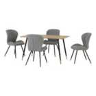 Seconique Hamilton & Quebec Medium Dining Set (x4 Chairs) - Medium Oak Effect/Grey PU