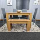 Kosy Koala Dining Table And 4 Chairs With Bench Oak Effect Wood 4 Grey Leather Chairs Dining
