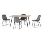 Seconique Hamilton & LUKas Medium Dining Set (x4 Chairs) - Medium Oak Effect/Grey Velvet