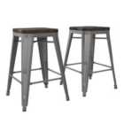 Fusion 24In Metal Counter Stool Silver 2Pk