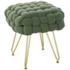 Homcom Woven Velvet Foot Stool With Steel Legs For Living Room, Dark Green