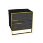 Polka Nightstand Bedside Table For Bedroom - Black And Black Marble Effect