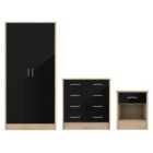 Heartlands Furniture Bardalona Trio Wardrobe, Chest & Bedside Black Gloss