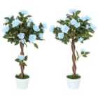 Outsunny Set of 2 90cm Artificial Rose Tree, Fake Decorative Plant, Blue