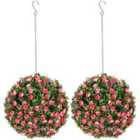 Homcom Set Of 2 Artificial Plant Topiary Rose Balls, Faux Plants, Pink