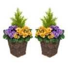 Greenbrokers Artificial Purple & Yellow Rattan Patio Planter 60Cm/24In (set Of 2)