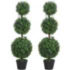 Homcom Set Of 2 Decorative Artificial Plants Boxwood Trees In Pot, Green