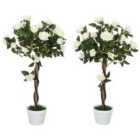 Outsunny Set of 2 90cm Artificial Rose Tree, Fake Decorative Plant, White