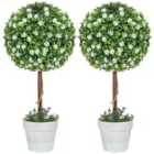 Homcom Set Of 2 Artificial Plants With Rose Flower In Pot, 60Cm, White