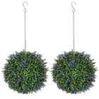 Homcom Set Of 2 Artificial Plant Topiary Balls, Faux Plants, Purple