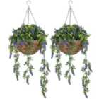 Homcom Set Of 2 Artificial Plants, Lavender Flowers In Basket, Purple