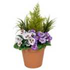 Greenbrokers Artificial Purple & White Pansy Terracotta Patio Planter 60Cm/24In