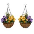Greenbrokers Artificial Purple & Yellow Pansy Round Coir Hanging Basket (set Of 2)