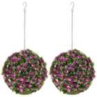 Homcom Set Of 2 Artificial Plant Topiary Rose Balls, Faux Plants, Purple