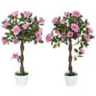 Outsunny Set of 2 90cm Artificial Rose Tree, Fake Decorative Plant, Purple