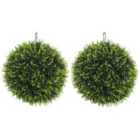 Homcom Set Of 2 Artificial Plant Topiary Balls, Faux Plants For Decor, Green