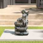 Garden Sanctuary Graden Fairy Solar Powered Resin Rockery Decor Water Fountain w/ LED Lights