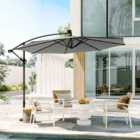 Garden Sanctuary Outdoor 32 LED Lighted Patio Umbrella w/ Crank Lift System, Light Grey