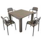 MODURA HENRIK100 Dining Table Nickel Grey with 04 KARIN Armchair Grey-Black Set