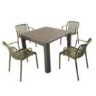 MODURA HENRIK100 Dining Table Nickel Grey with 04 ALMA Armchair Avocado Set