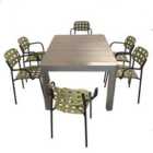 MODURA HENRIK140 Dining Table Nickel Grey with 06 KARIN Armchair Avocado-Black Set