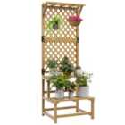 Outsunny Wooden Plant Stand With Trellis For Climbing Plants, Yellow