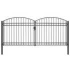 vidaXL Fence Gate Double Door With Arched Top Steel 400X200cm Black