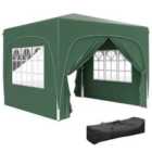 Outsunny 3 X 3(m) Upf50+ Pop Up Gazebo With Sides And Carry Bag, Dark Green
