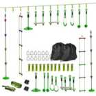 AIYAPLAY Obstacle Course for Kids with 10PCs Slackline Kit, Green
