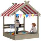Outsunny Sand Pit with Canopy, Blackboard, Toys, Sink, Seats, Flags for Kids
