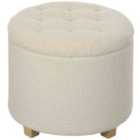 HOMCOM 45cm Round Ottoman with Storage, Lid, Cashmere Footstool, Cream White