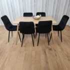 Modern Rectangle Wood Effect Dining Table Set With 6 Black Velvet Chairs Dining Room Furniture