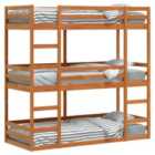 vidaXL Triple Bunk Bed Without Mattress Wax Brown 75X190 cm Small Single Solid Wood Pine