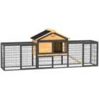 PawHut Rabbit Hutch Outdoor with Steel Run Removable Plastic Tray Natural