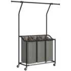 HOMCOM 126L Laundry Sorter, Laundry Basket with 3-Bag Organiser, Dark Grey