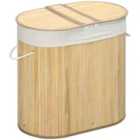 HOMCOM 100L Bamboo Laundry Basket w/ 2 Compartments Washing Baskets Natural