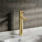 Garden Sanctuary Brushed Gold High Arc Single Handle Vessel Faucet
