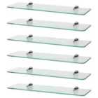 Rounded Floating Glass Bathroom Shelves - 50Cm - Clear/Chrome - Pack Of 6