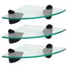 Floating Glass Bathroom Corner Shelves - 20Cm - Clear/Black - Pack Of 3